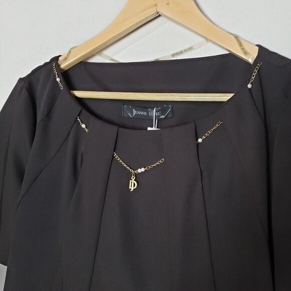 Jeanne D'arc NWT Medium Dark Brown Short Sleeve Scoop Neck Dress with Bow - Picture 2 of 16
